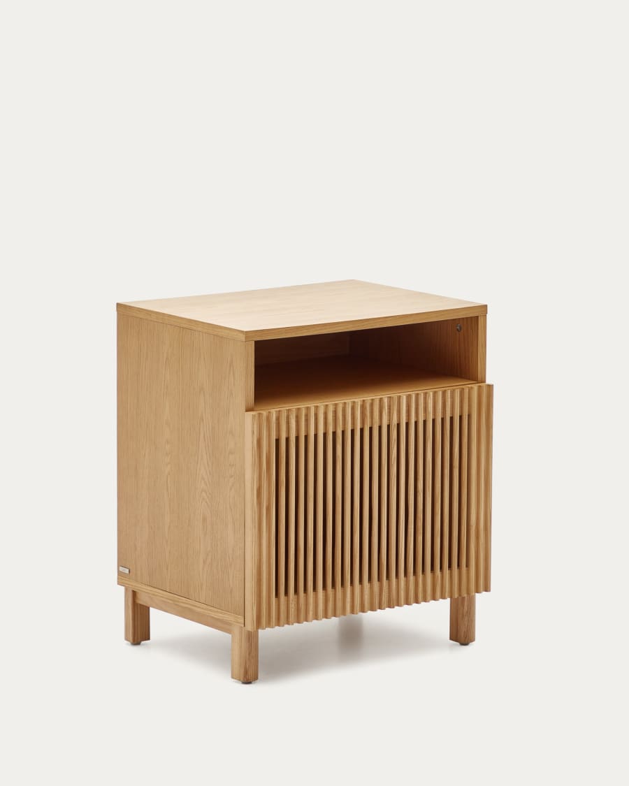 Beyla bedside table in solid oak wood and oak veneer 53 x 62cm FSC 100%