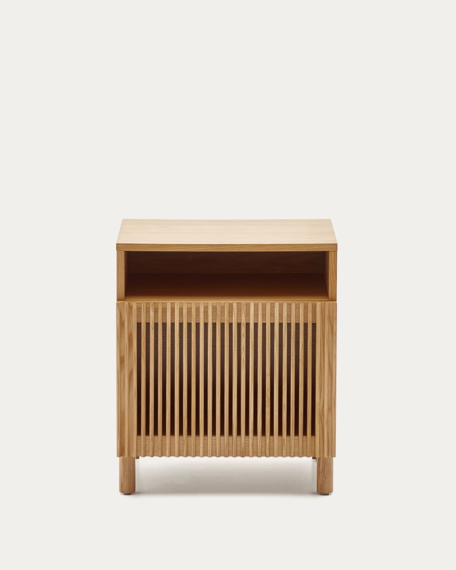 Beyla bedside table in solid oak wood and oak veneer 53 x 62cm FSC 100%