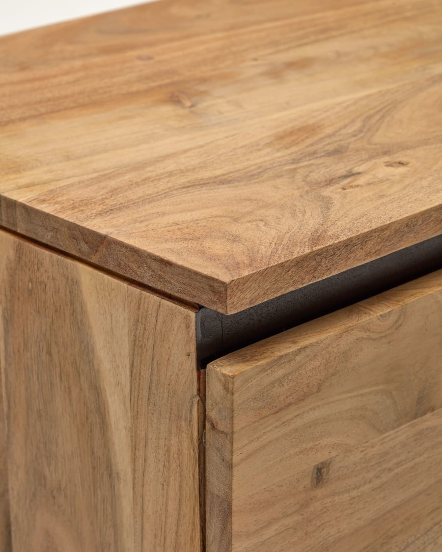 Uxue TV stand with 3 solid acacia wood doors in a natural finish, 150 x 58 cm