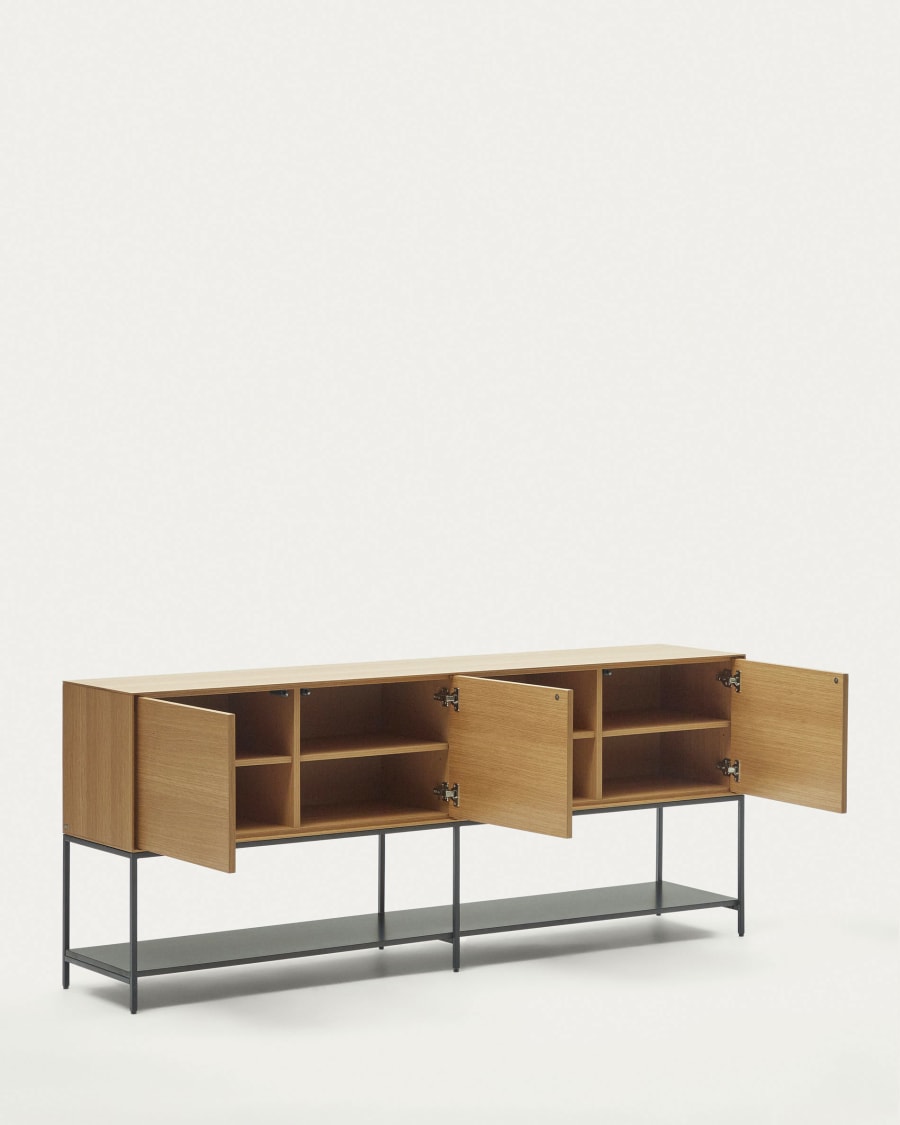Vedrana 3 door sideboard in oak veneer with steel legs, 195 x 80 cm