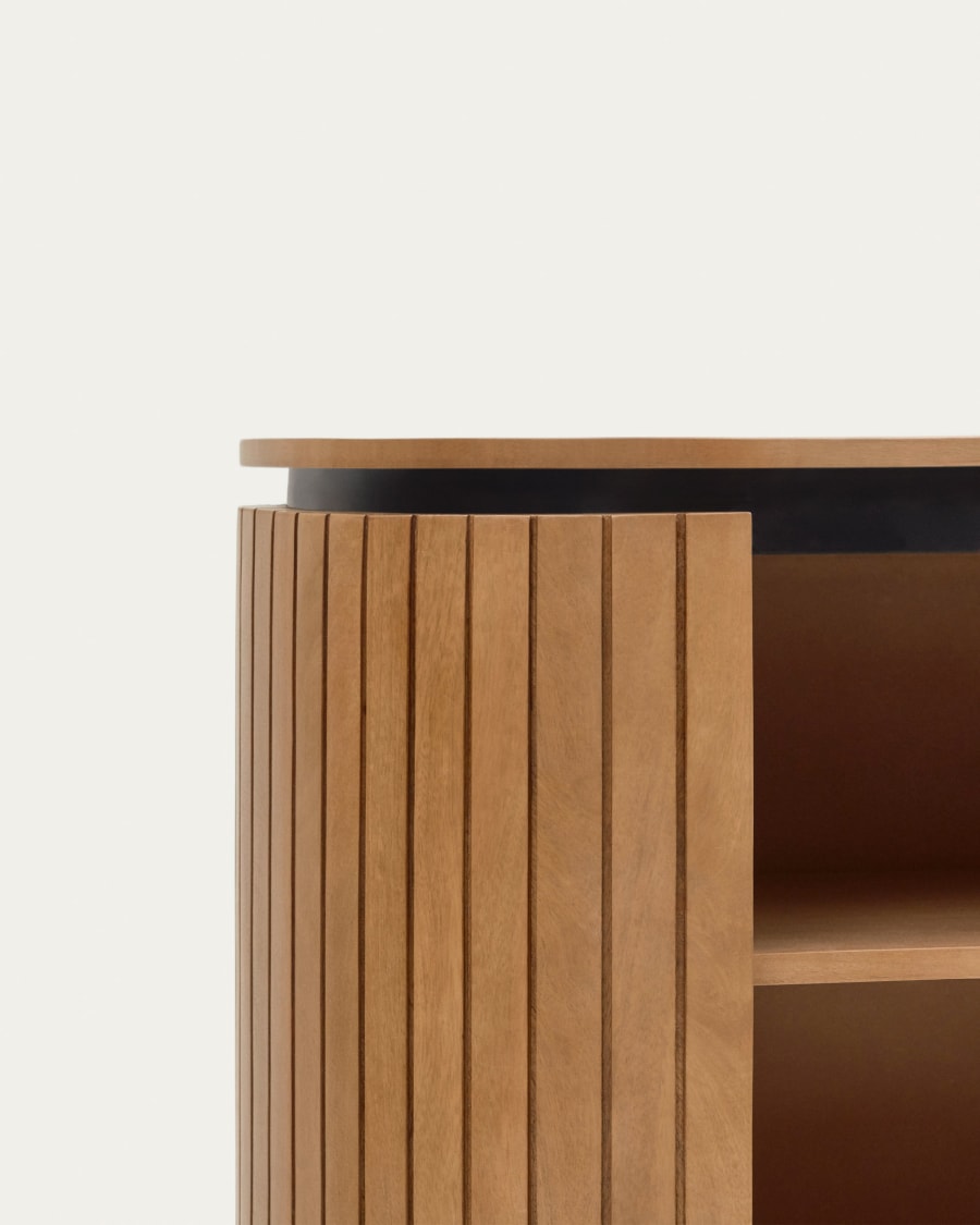 Licia solid mango wood bookshelf with painted black metal, 120 x 90 cm