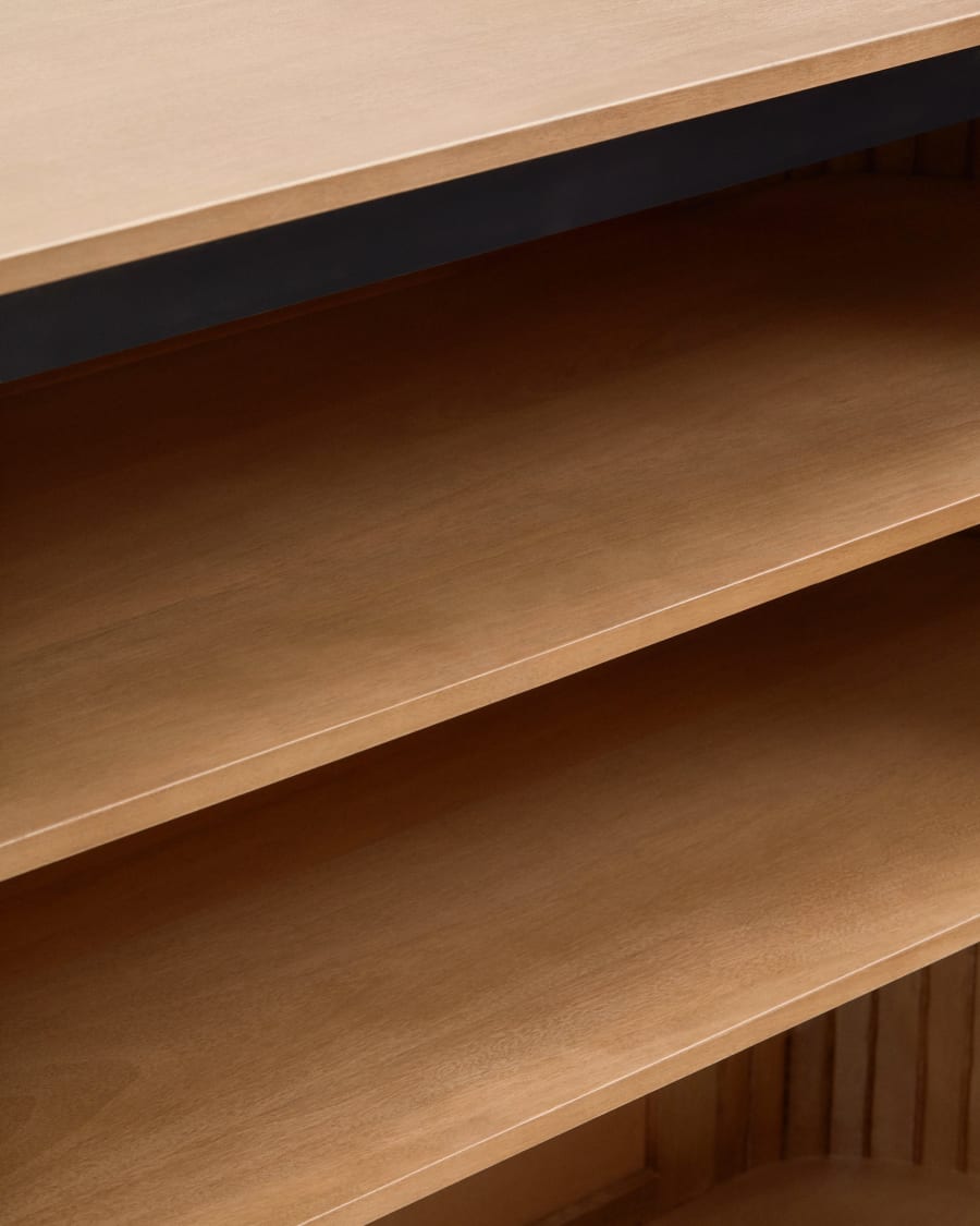 Licia solid mango wood bookshelf with painted black metal, 120 x 90 cm