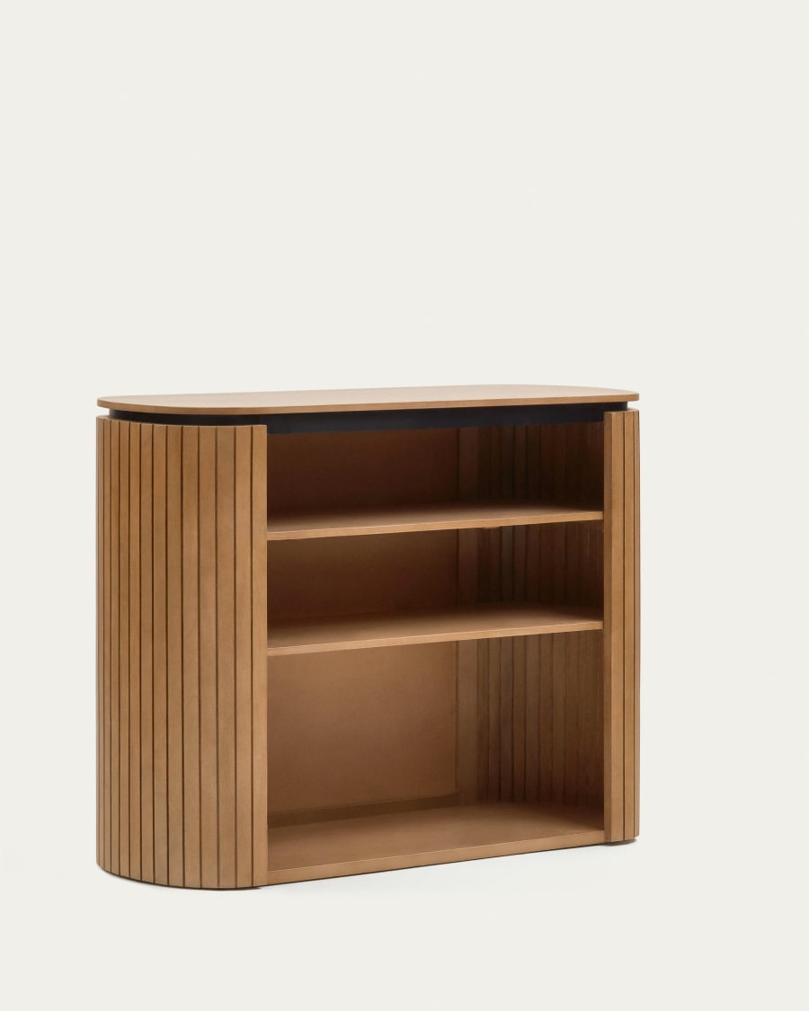 Licia solid mango wood bookshelf with painted black metal, 120 x 90 cm