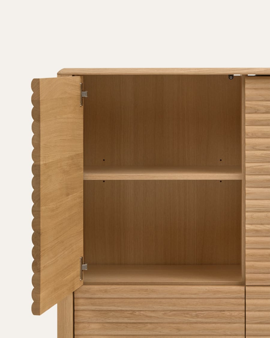 Lenon tall console with 4 oak wood doors and an oak veneer, 104.5 x 144 cm FSC MIX Credit