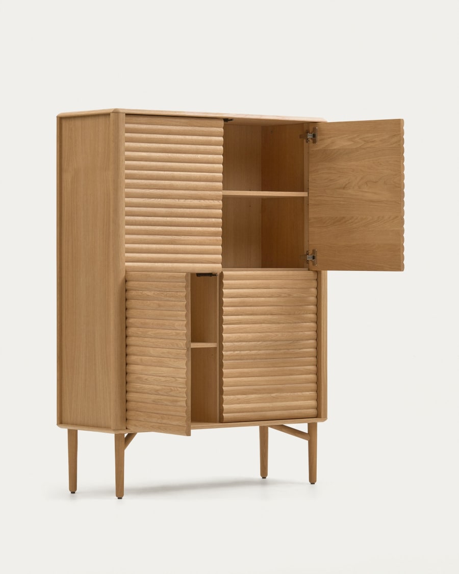 Lenon tall console with 4 oak wood doors and an oak veneer, 104.5 x 144 cm FSC MIX Credit
