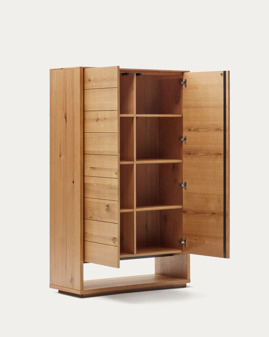 Alguema tall sideboard with 2 doors in oak wood veneer with natural finish, 100 x 163,5 cm
