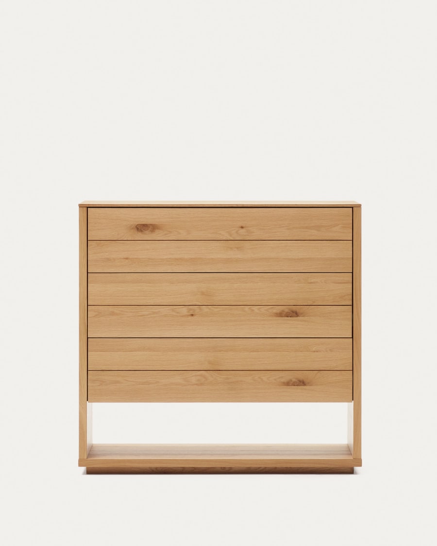 Alguema chest of drawers with 3 drawers in oak wood veneer with natural finish, 100 x 97 cm