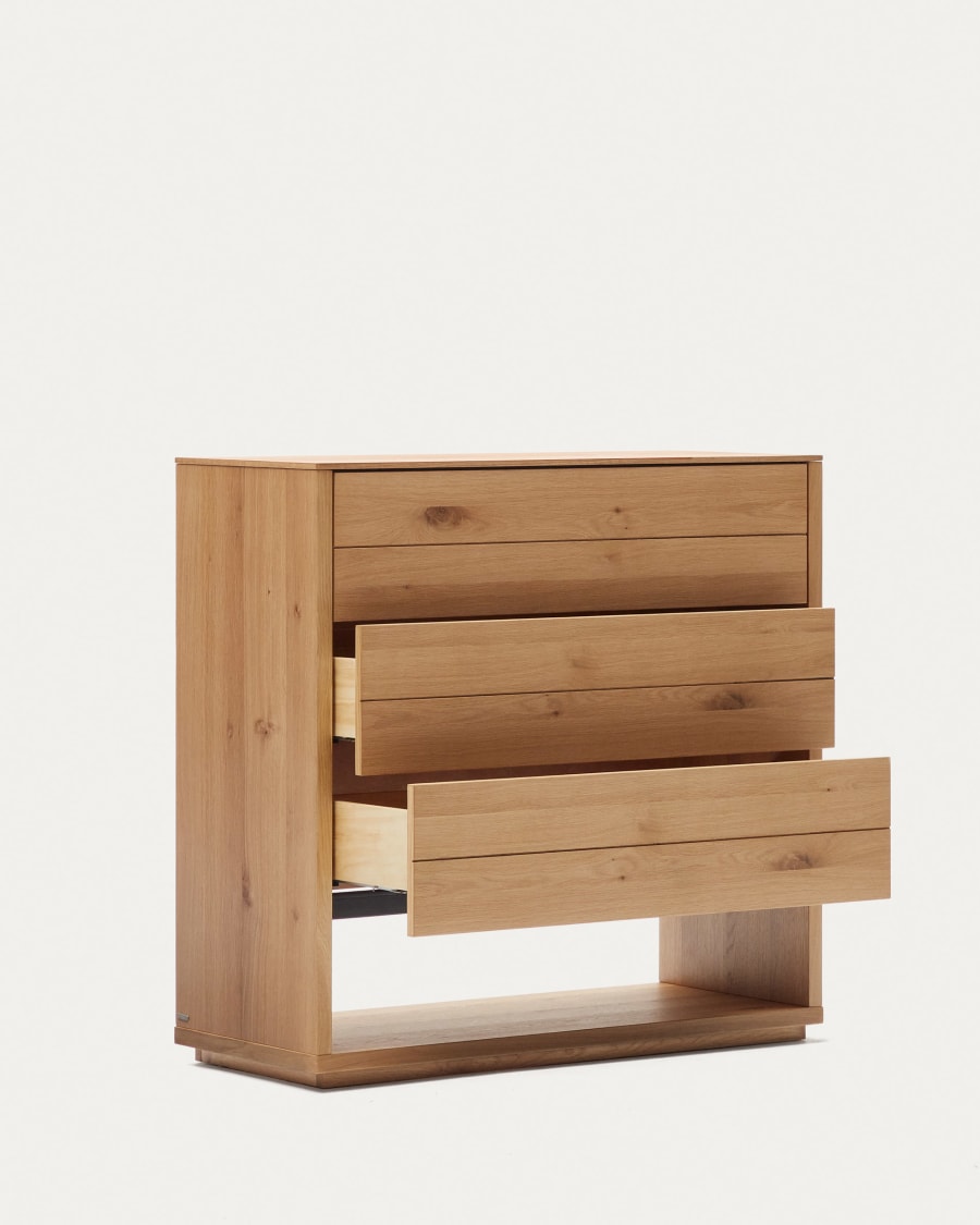 Alguema chest of drawers with 3 drawers in oak wood veneer with natural finish, 100 x 97 cm