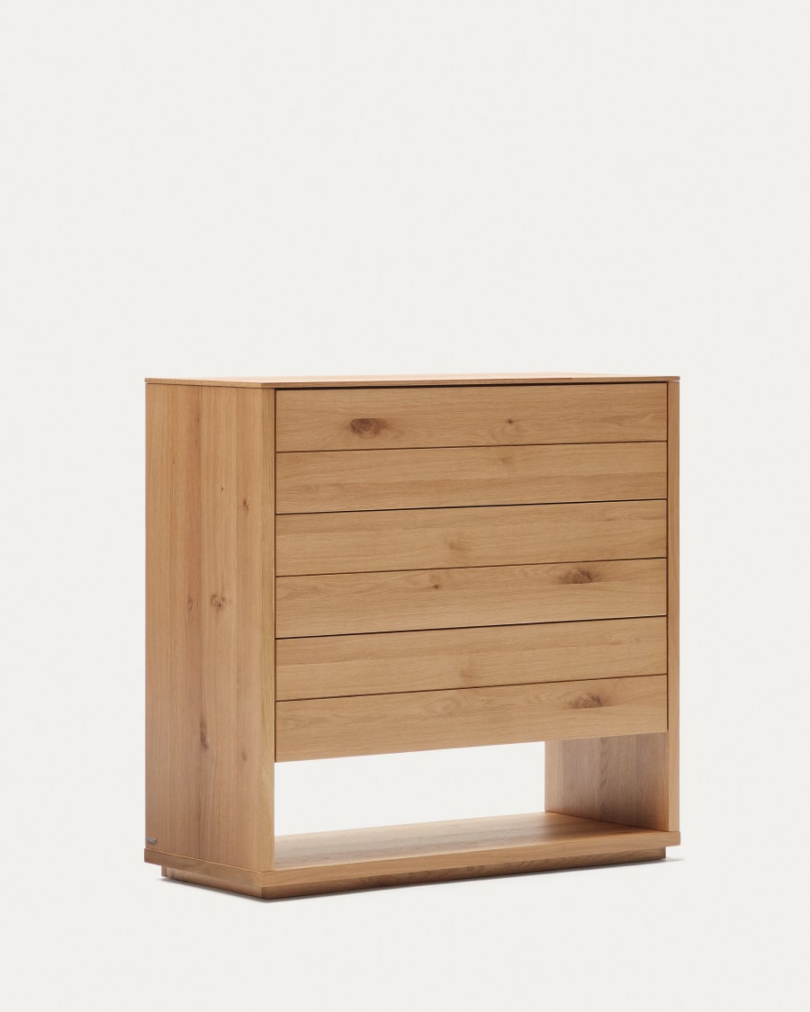 Alguema chest of drawers with 3 drawers in oak wood veneer with natural finish, 100 x 97 cm