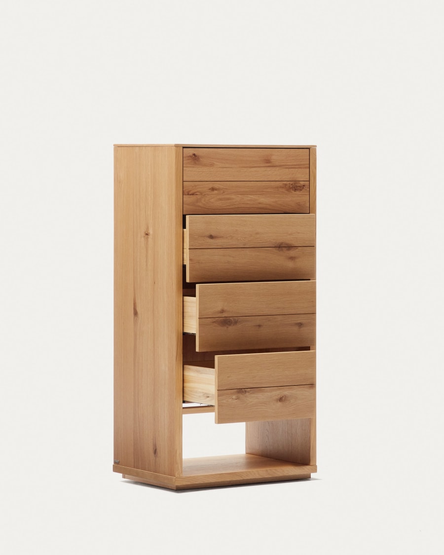 Alguema chest of drawers with 4 drawers in oak wood veneer with natural finish, 60 x 120 cm