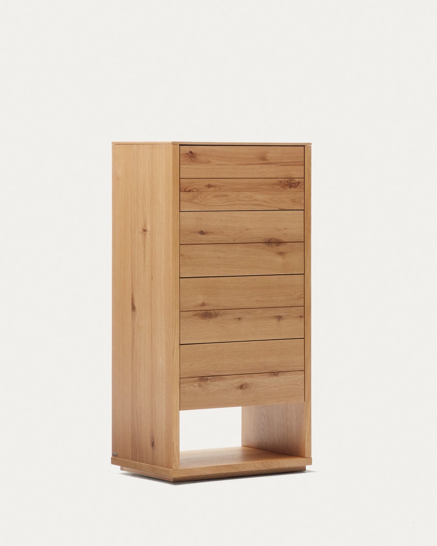 Alguema chest of drawers with 4 drawers in oak wood veneer with natural finish, 60 x 120 cm
