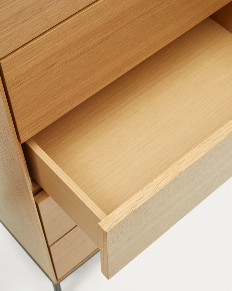 Vedrana 5 drawer chest of drawers in oak veneer with black steel legs, 60 x 114 cm