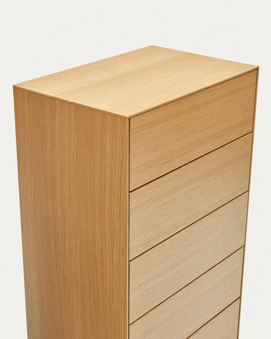 Vedrana 5 drawer chest of drawers in oak veneer with black steel legs, 60 x 114 cm
