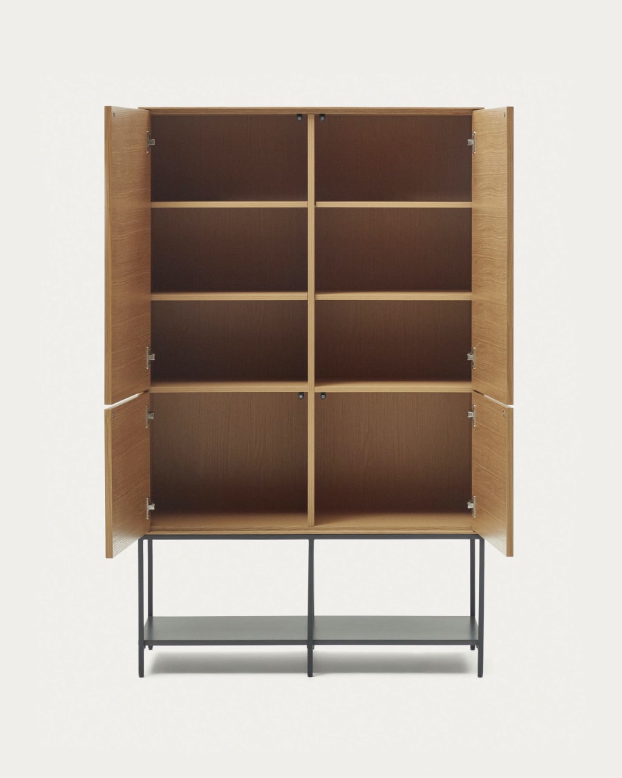 Vedrana 4 door tall sideboard in oak veneer with steel legs, 97.5 x 160 cm