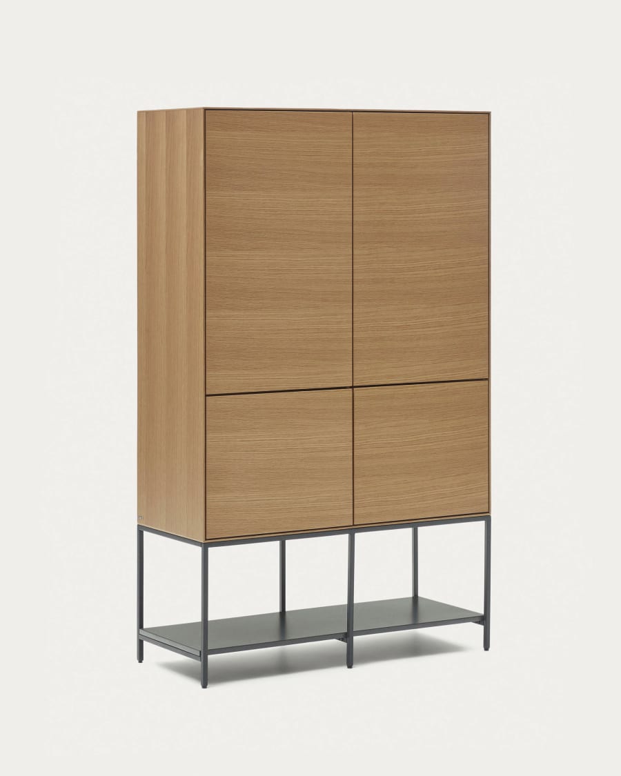 Vedrana 4 door tall sideboard in oak veneer with steel legs, 97.5 x 160 cm