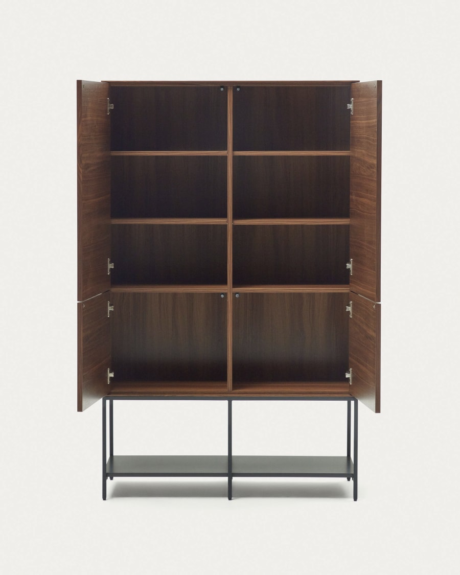 Vedrana 4 door tall sideboard in walnut veneer with steel legs, 97.5 x 160 cm