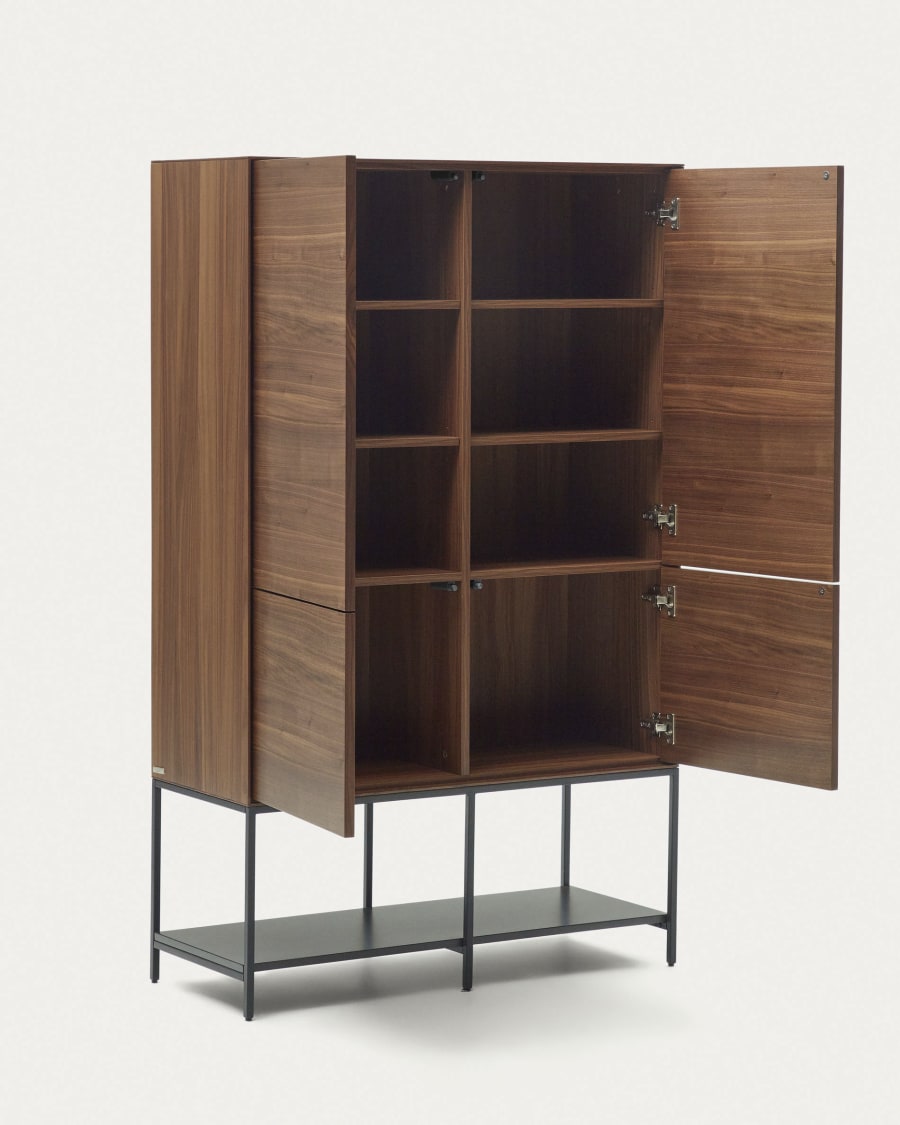 Vedrana 4 door tall sideboard in walnut veneer with steel legs, 97.5 x 160 cm
