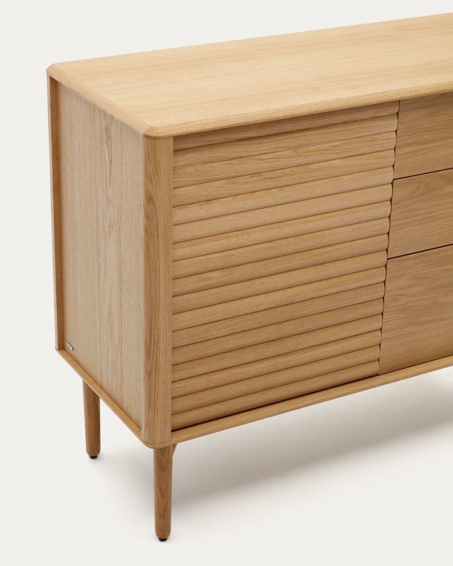 Lenon sideboard with 1 door and 3 drawers, made from oak wood and veneer, 105 x 85 cm FSC MIX Credit