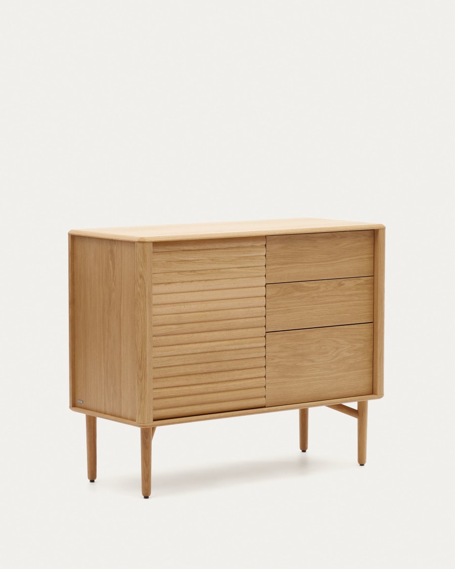 Lenon sideboard with 1 door and 3 drawers, made from oak wood and veneer, 105 x 85 cm FSC MIX Credit