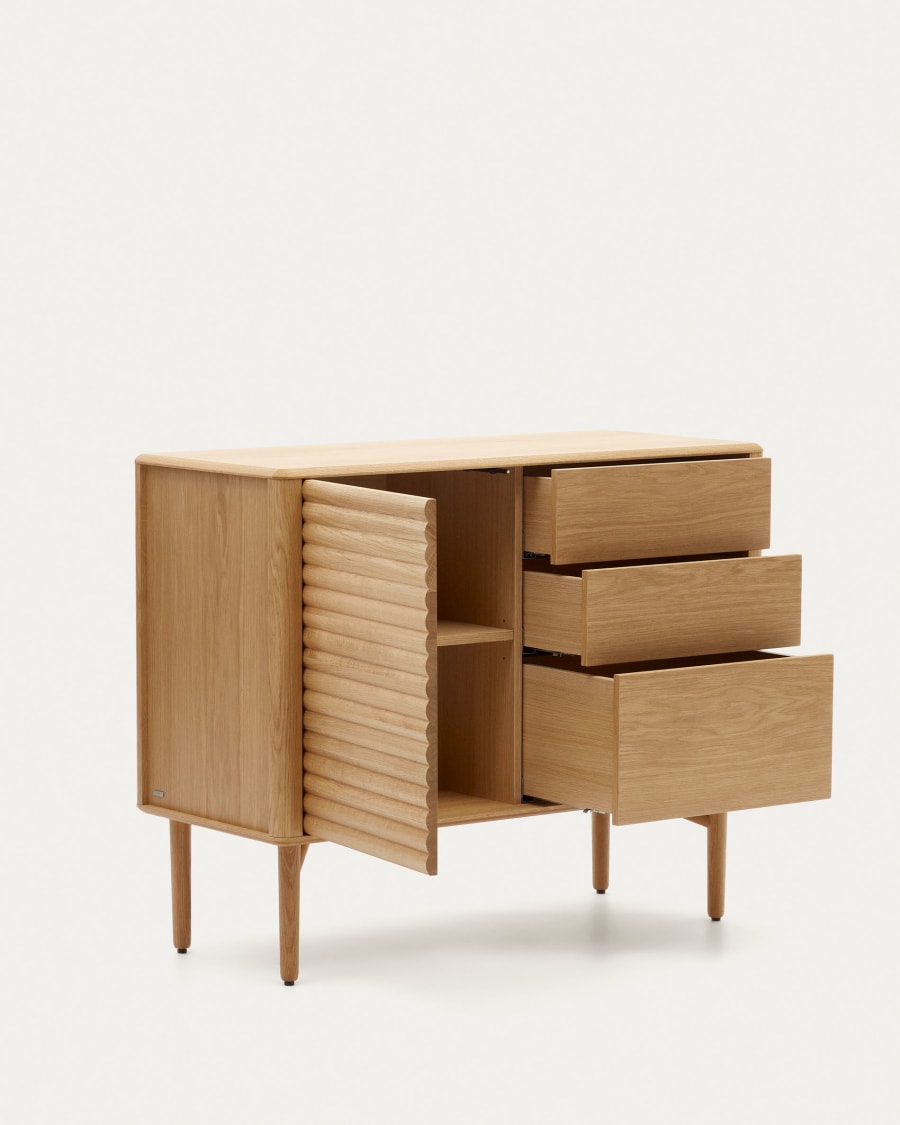 Lenon sideboard with 1 door and 3 drawers, made from oak wood and veneer, 105 x 85 cm FSC MIX Credit
