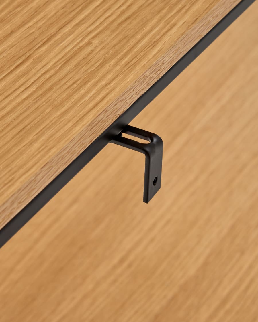 Yoana console table with oak wood veneer and painted black metal structure, 120 x 80 cm