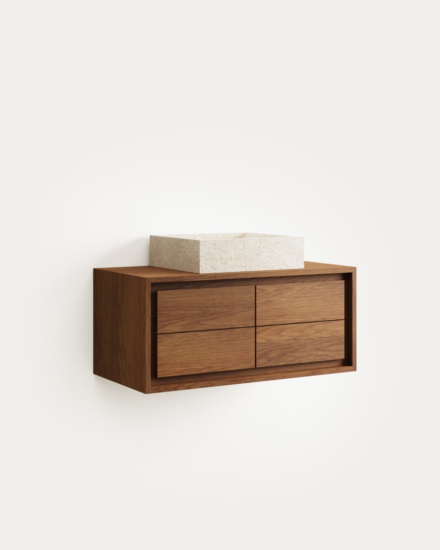 Kenta bathroom furniture in solid teak wood with a walnut finish, 90 x 45 cm