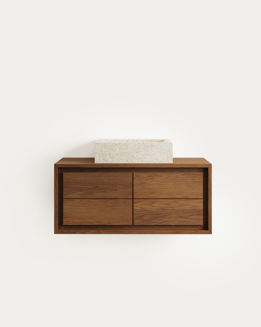 Kenta bathroom furniture in solid teak wood with a walnut finish, 90 x 45 cm