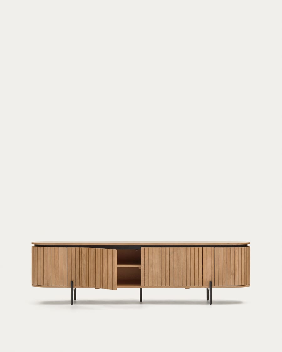 Licia TV stand with 4 doors, solid mango wood with natural finish and metal, 200 x 55 cm