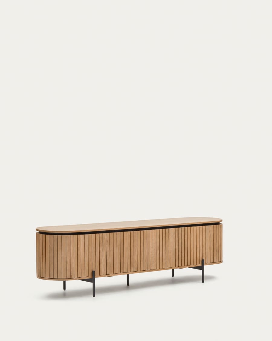 Licia TV stand with 4 doors, solid mango wood with natural finish and metal, 200 x 55 cm