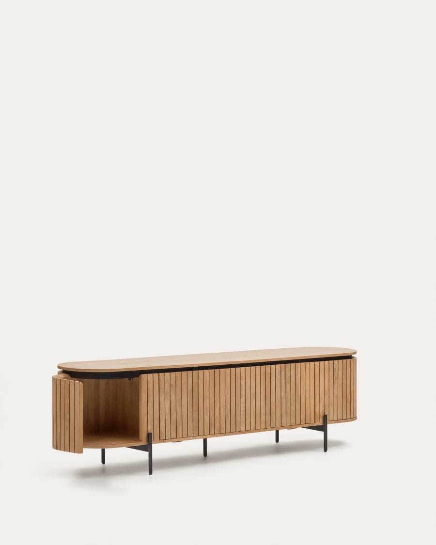 Licia TV stand with 4 doors, solid mango wood with natural finish and metal, 200 x 55 cm