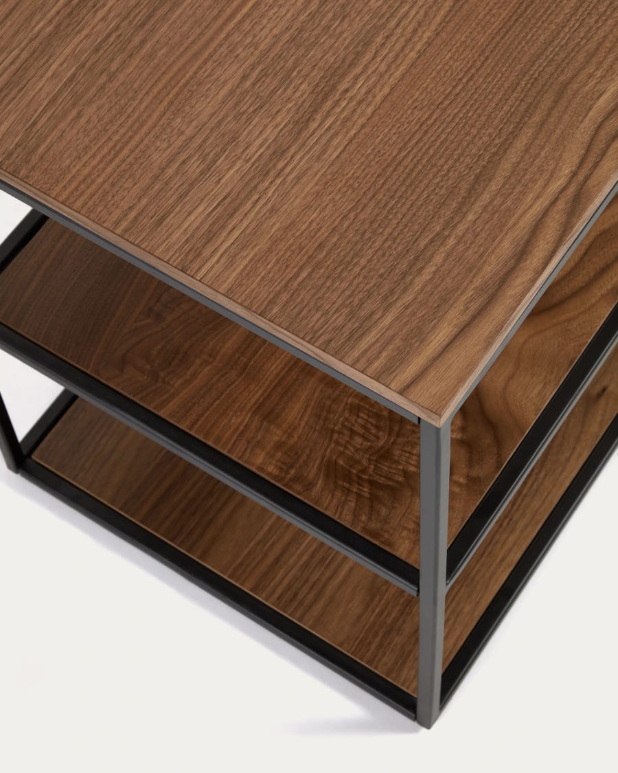 Yoana TV stand with a walnut veneer and painted black metal structure, 160 x 40 cm
