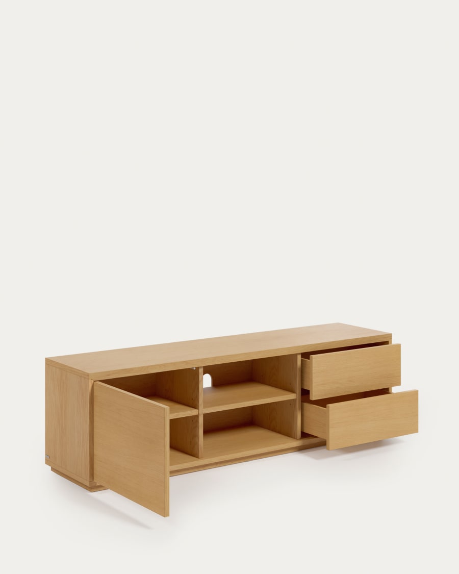 Abilen oak wood veneer single door TV stand with 2 drawers, 150 x 44 cm FSC 100%