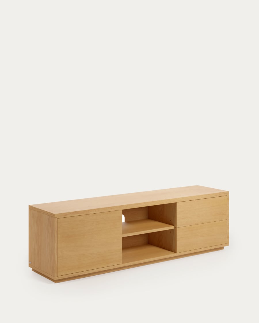 Abilen oak wood veneer single door TV stand with 2 drawers, 150 x 44 cm FSC 100%