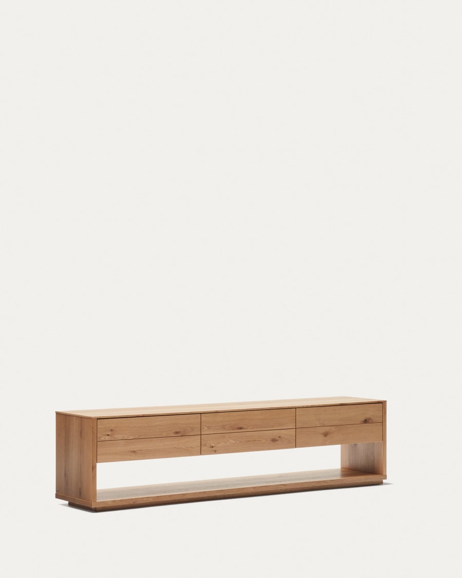 Alguema TV stand with 3 drawers in oak veneer with natural finish, 200 x 51 cm