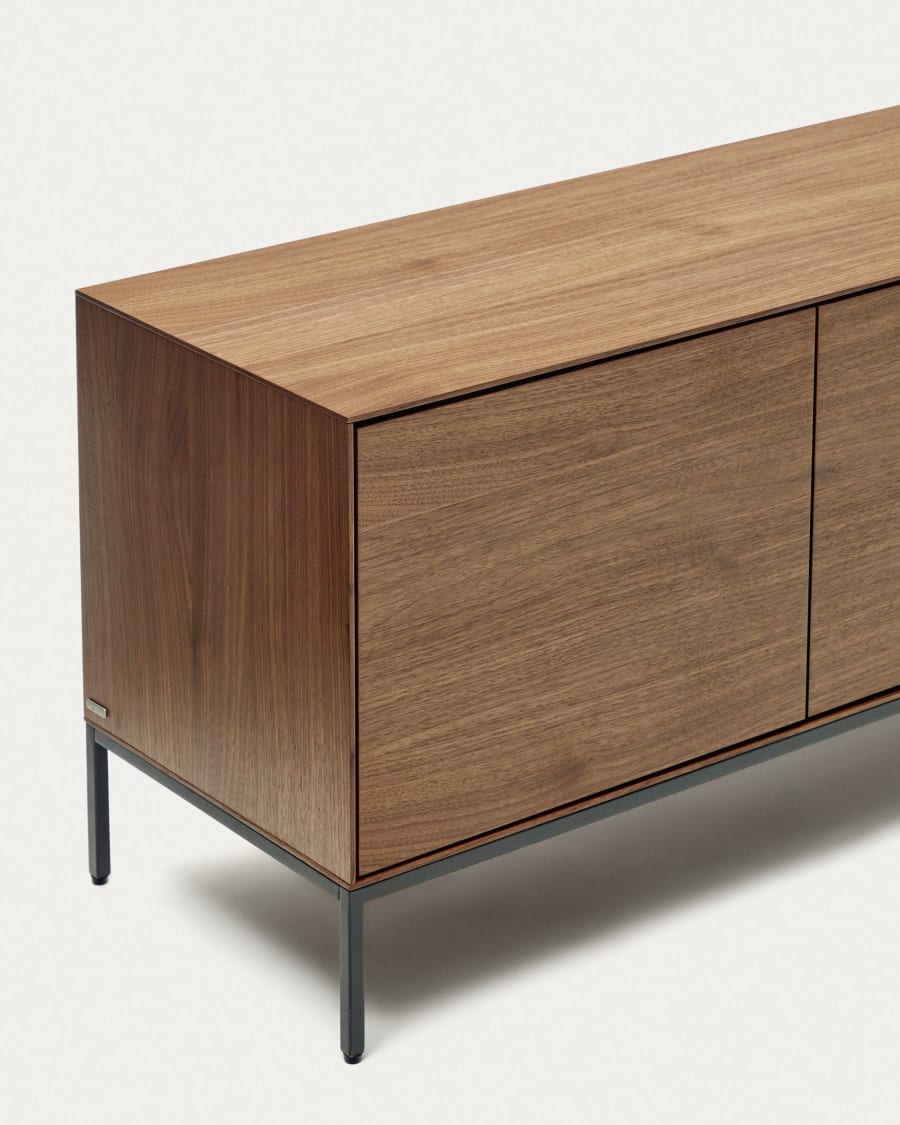 Vedrana 3-door TV stand in walnut veneer with black steel legs, 195 x 55 cm