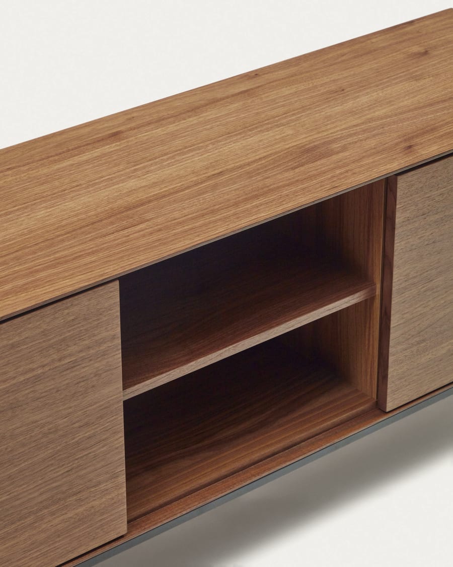 Vedrana 3-door TV stand in walnut veneer with black steel legs, 195 x 55 cm