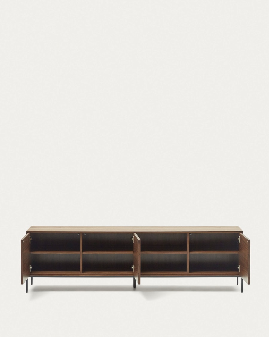 Vedrana 3-door TV stand in walnut veneer with black steel legs, 195 x 55 cm