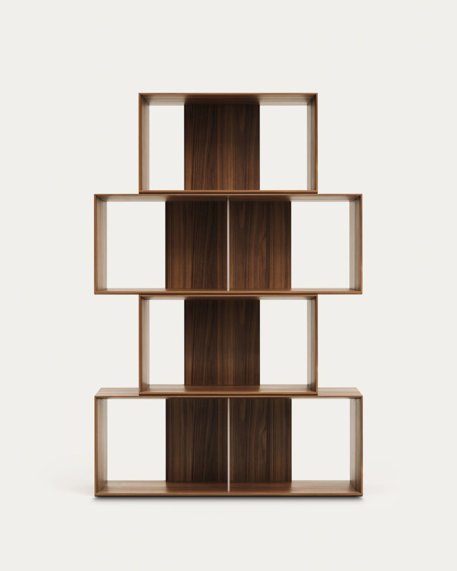 Litto set of 4 modular shelving units in walnut wood veneer, 168 x 76 cm