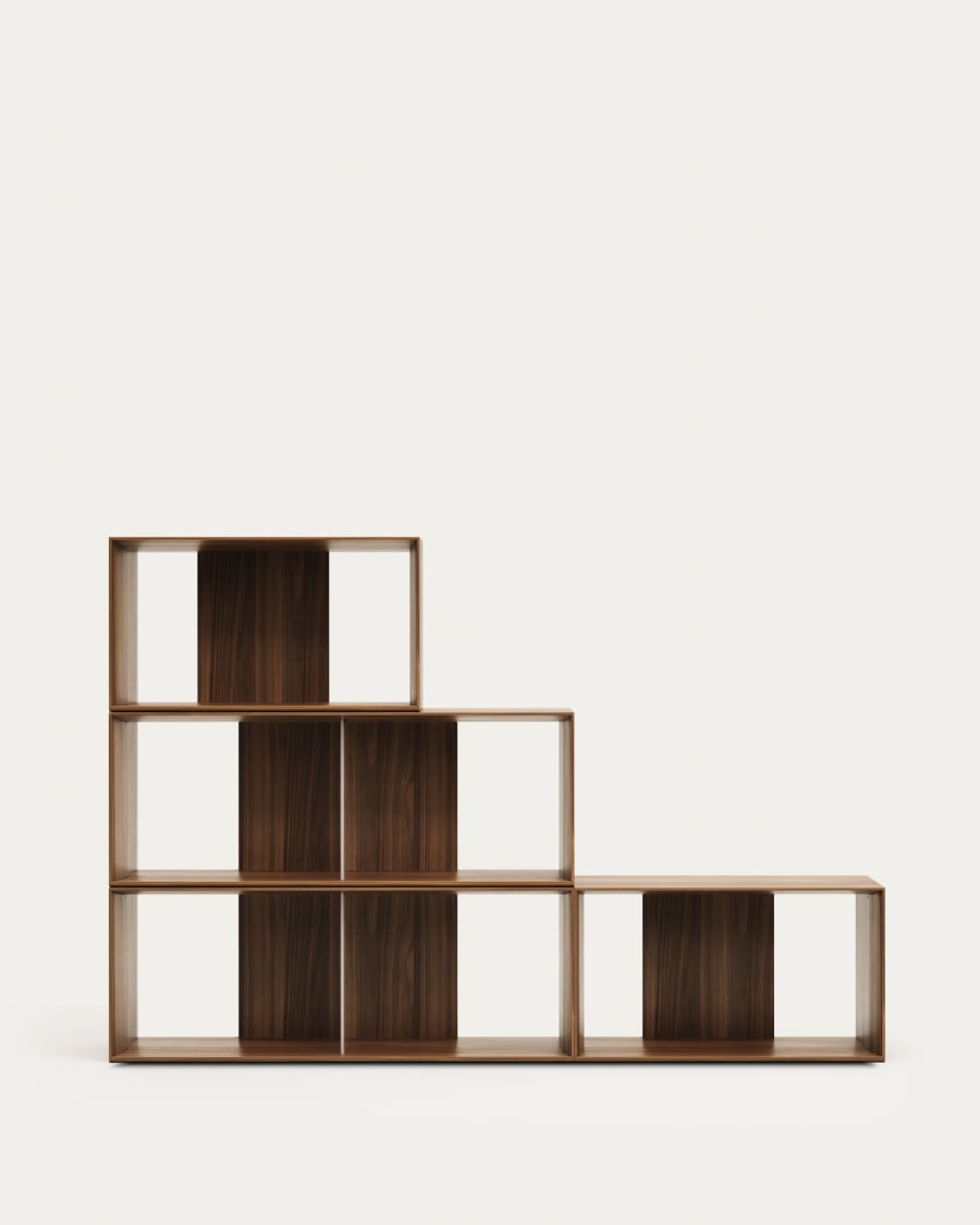Litto set of 4 modular shelving units in walnut wood veneer, 168 x 76 cm