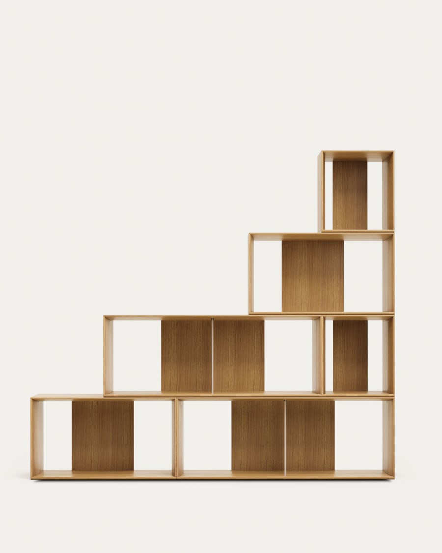 Litto set of 6 modular shelving units in oak wood veneer, 101 x 152 cm