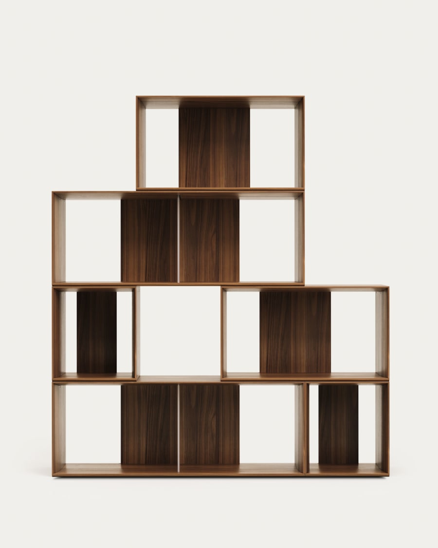 Litto set of 6 modular shelving units in walnut wood veneer, 101 x 152 cm