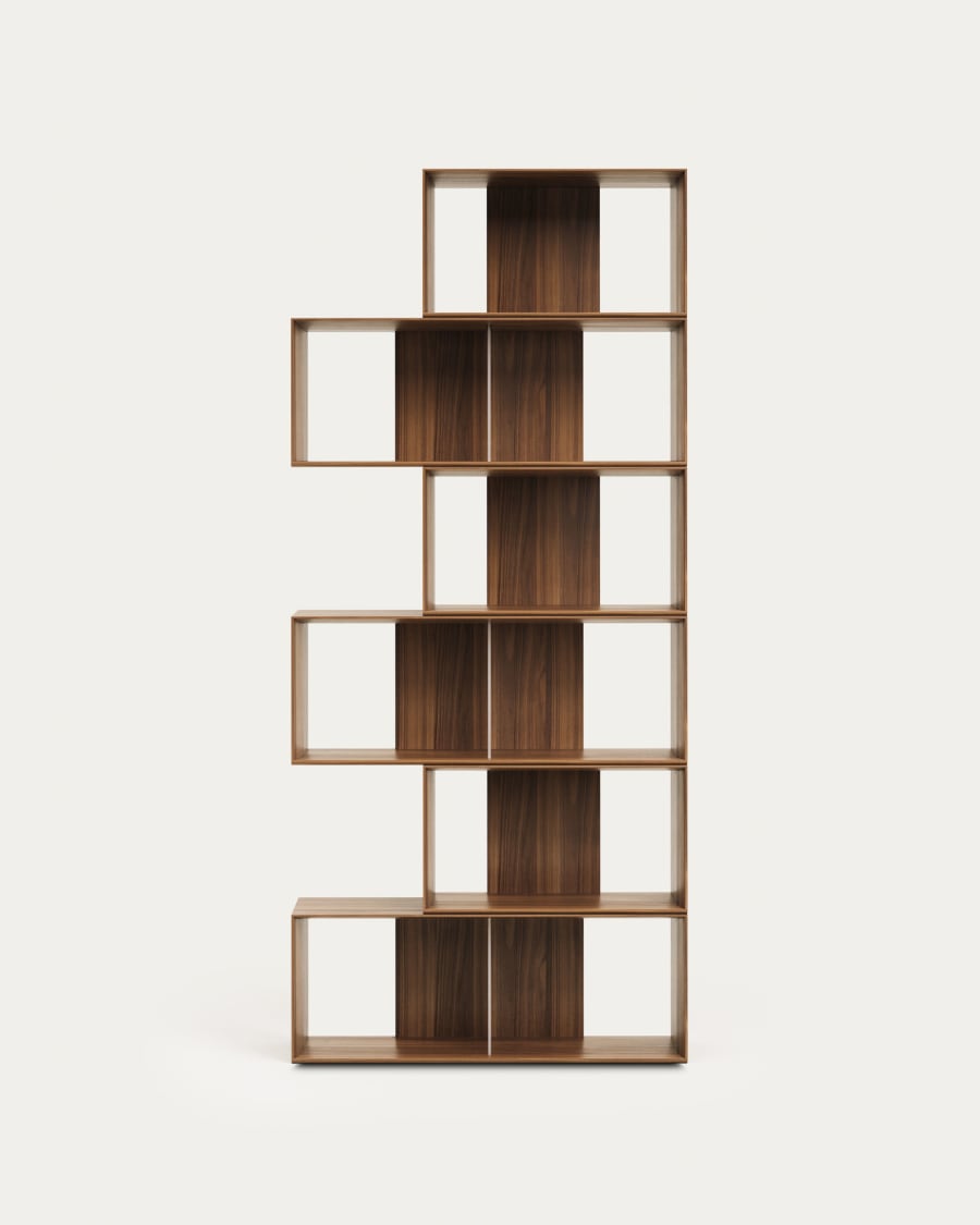 Litto set of 6 modular shelving units in walnut wood veneer, 168 x 114 cm