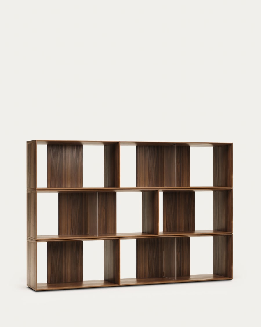 Litto set of 6 modular shelving units in walnut wood veneer, 168 x 114 cm