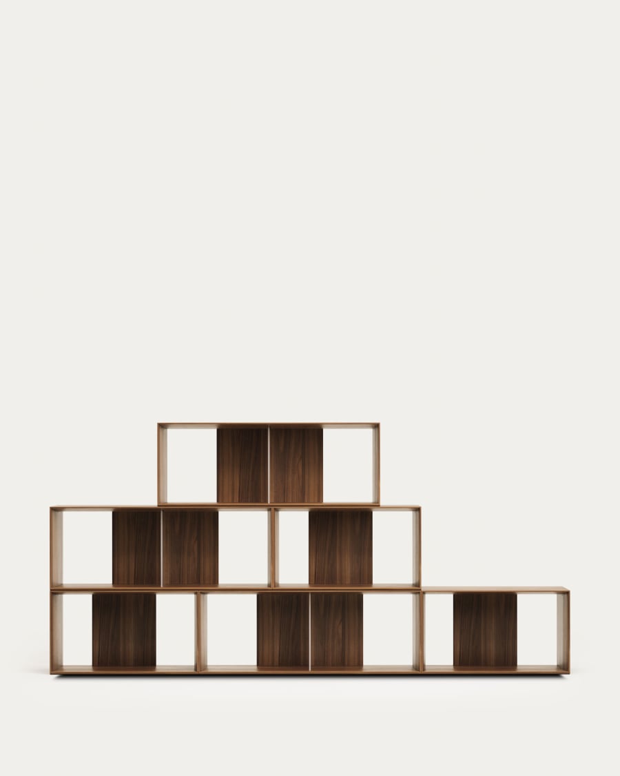 Litto set of 6 modular shelving units in walnut wood veneer, 168 x 114 cm