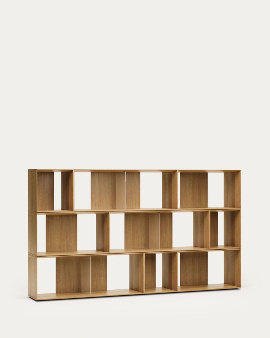 Litto set of 9 modular shelving units in oak wood veneer, 202 x 114 cm