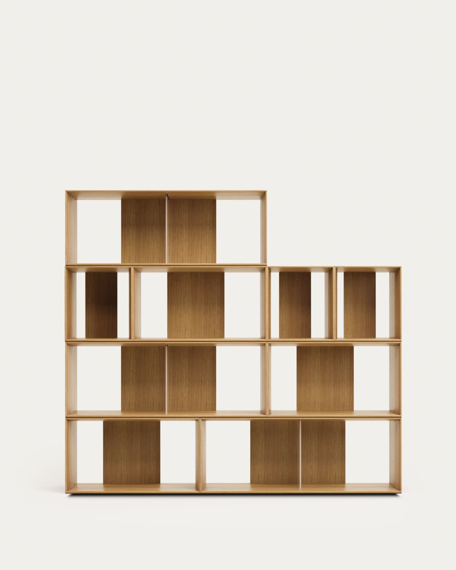 Litto set of 9 modular shelving units in oak wood veneer, 202 x 114 cm