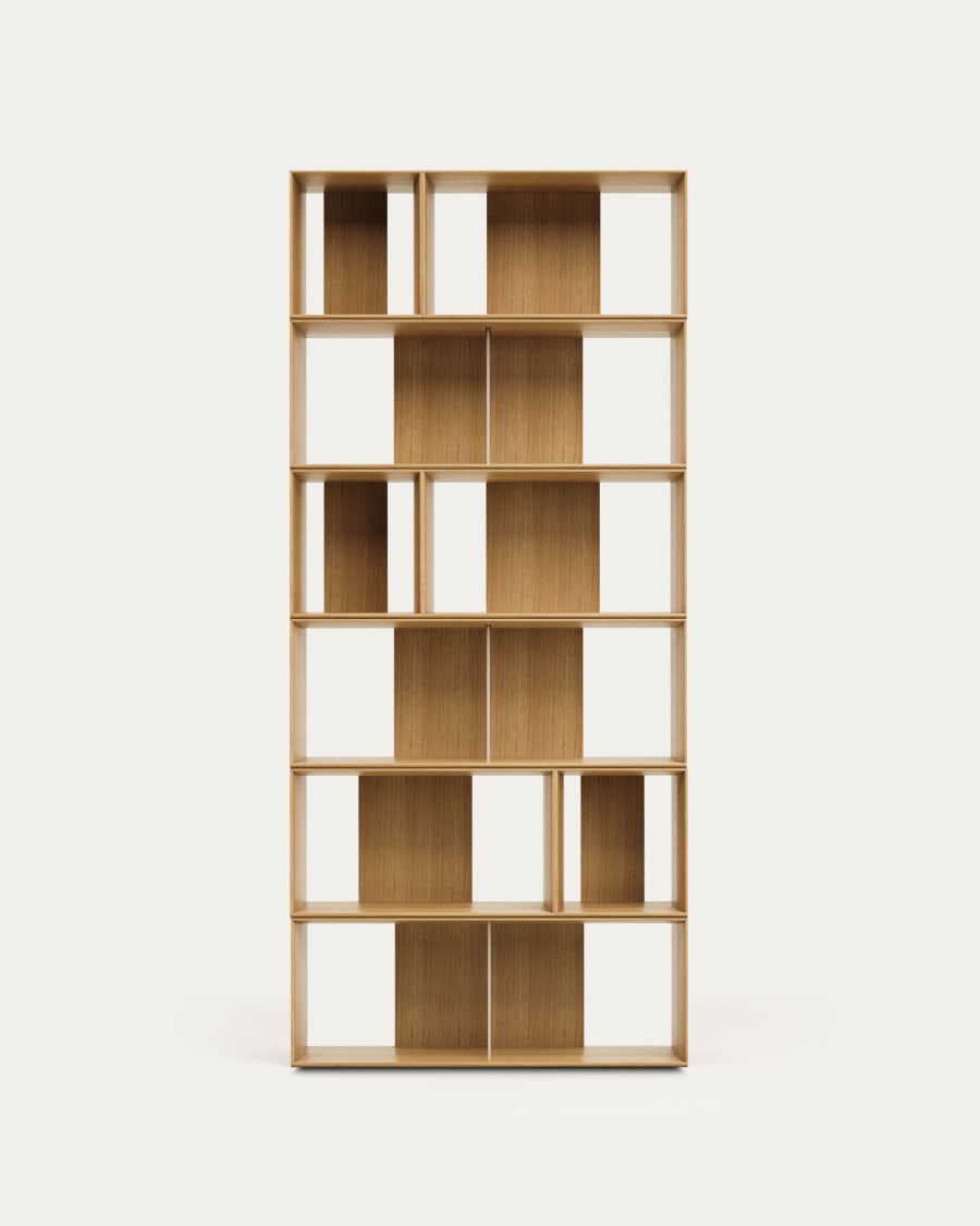 Litto set of 9 modular shelving units in oak wood veneer, 202 x 114 cm
