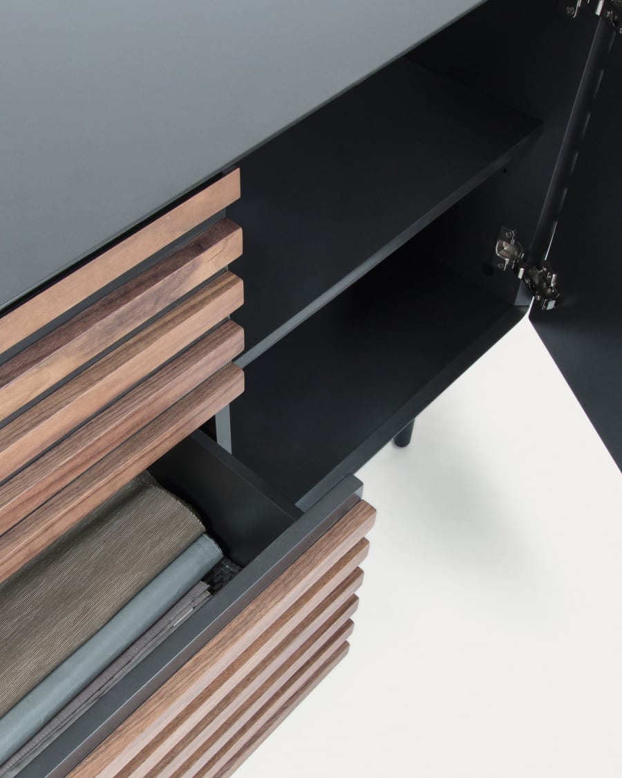 Kesia 2 door sideboard in walnut veneer with black lacquer & black steel, 162 x 74 cm