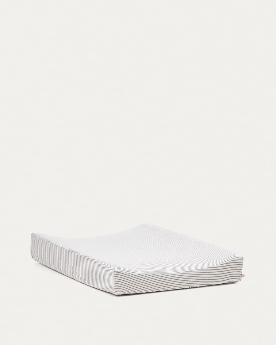 Überzug für Wickeltisch Yamile aus organischer Baumwolle (GOTS), beige mit grauen Streifen, 50 x 70 cm