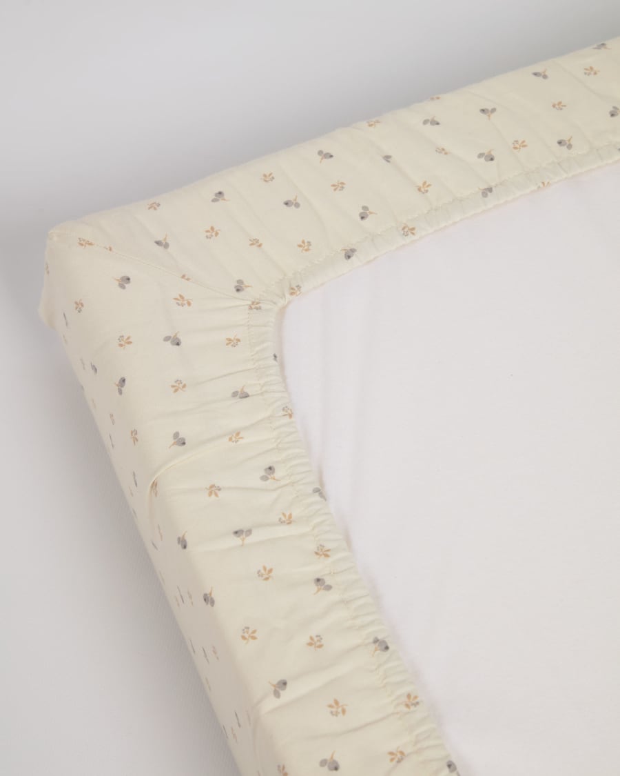 Yamile changing mat cover organic cotton GOTS in beige multicoloured leaves 50 x 70 cm